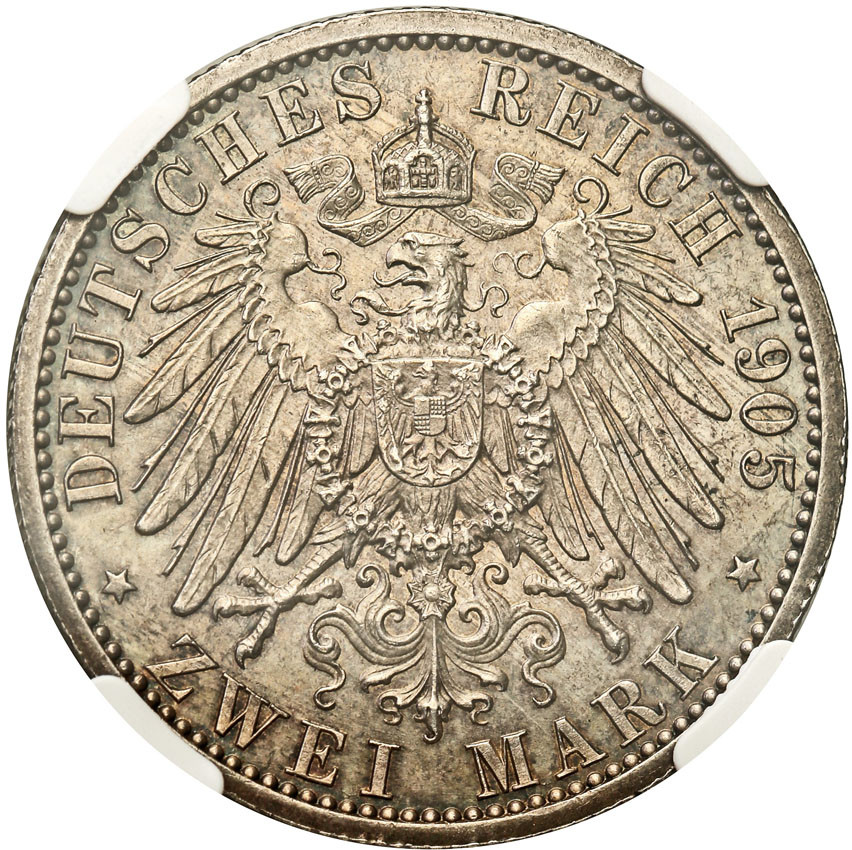 Niemcy, Schwarzburg-Sondershausen. 2 marki 1905 NGC UNC